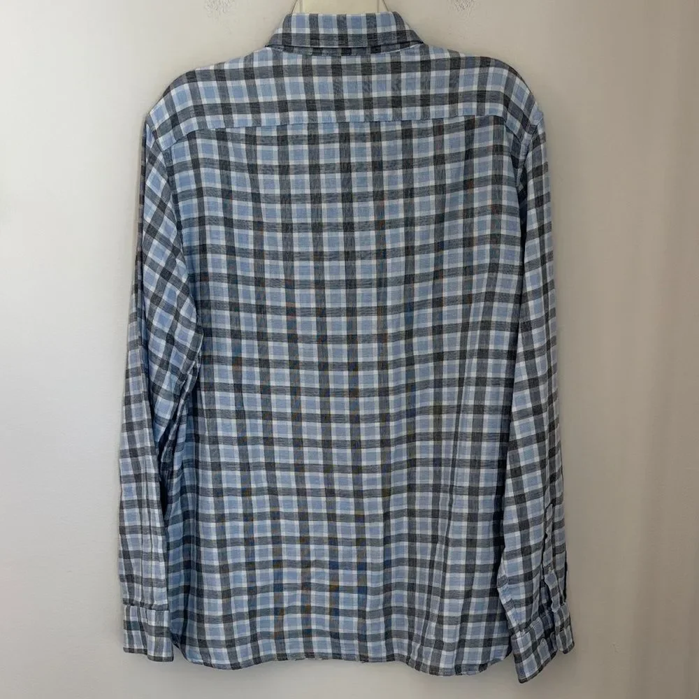 Banana Republic plaid men’s flannel blue black white button down Shirt large EUC